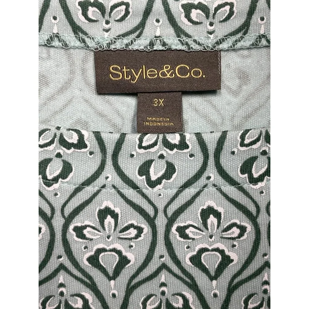 Style & Co Plus 3X Minty Turquoise Elbow Sleeve Tee Shirt 60% Cotton 40% Polyest - Picture 7 of 9